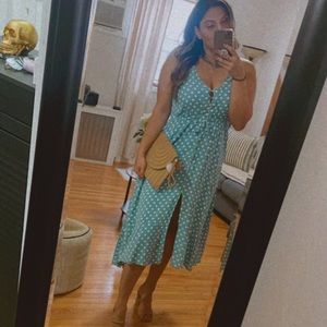 Sage green polka dot sun dress